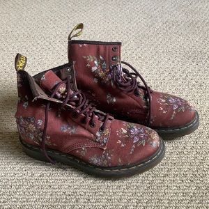Doc Martens Maroon Flower Print Boots